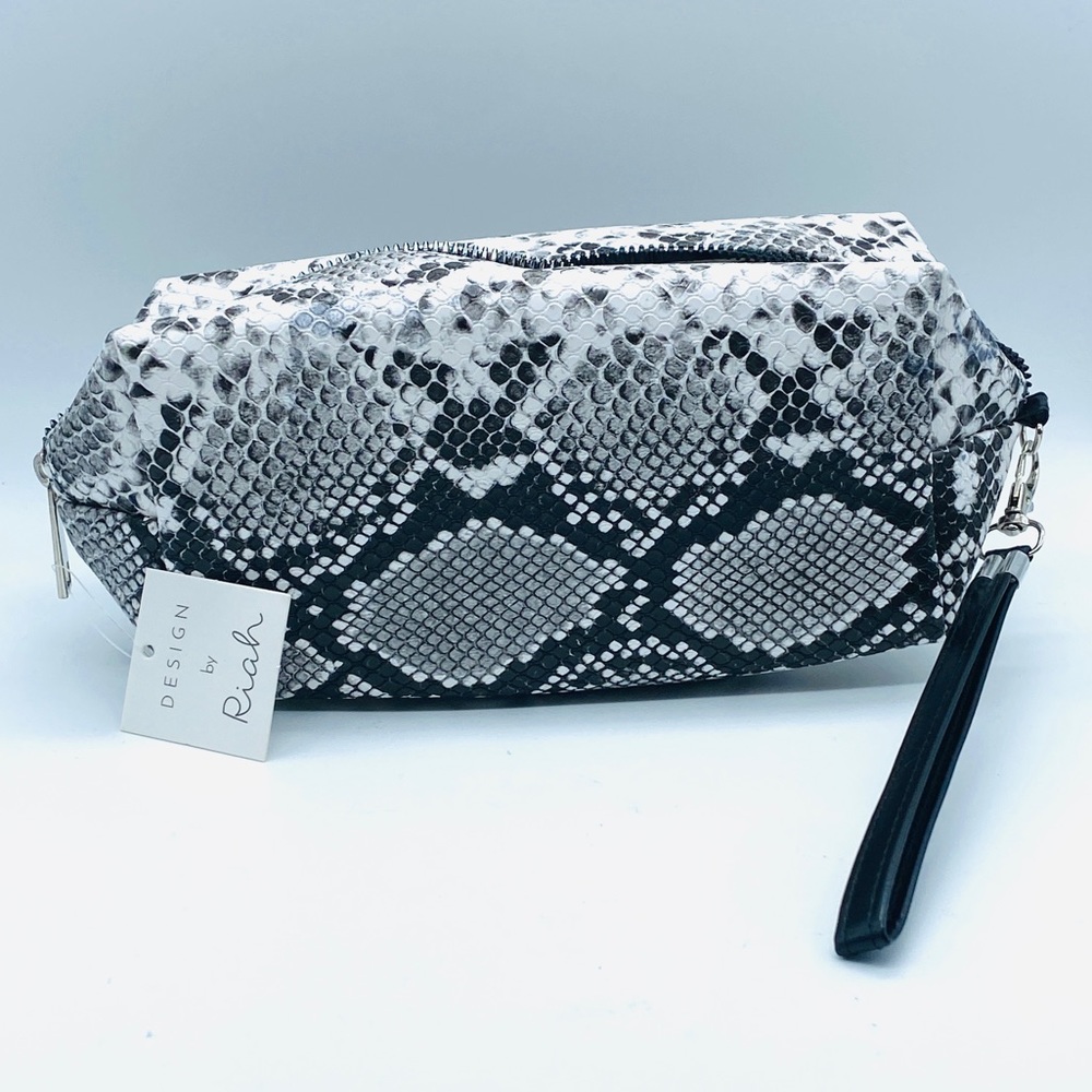 NWT Cosmetic Makeup Bag or Wristlet - Faux Snakeskin Print in Black & White
